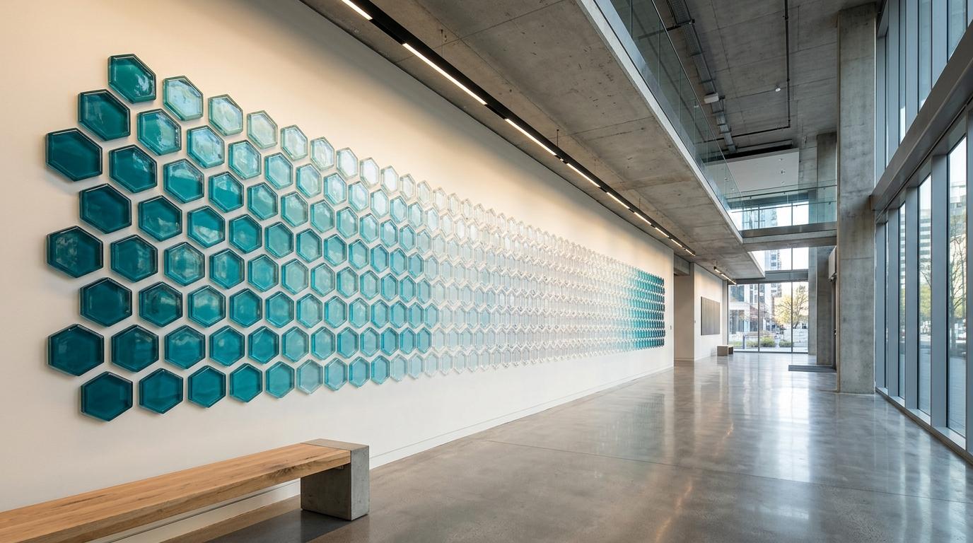 Fresque hexagones — dégradé émeraude